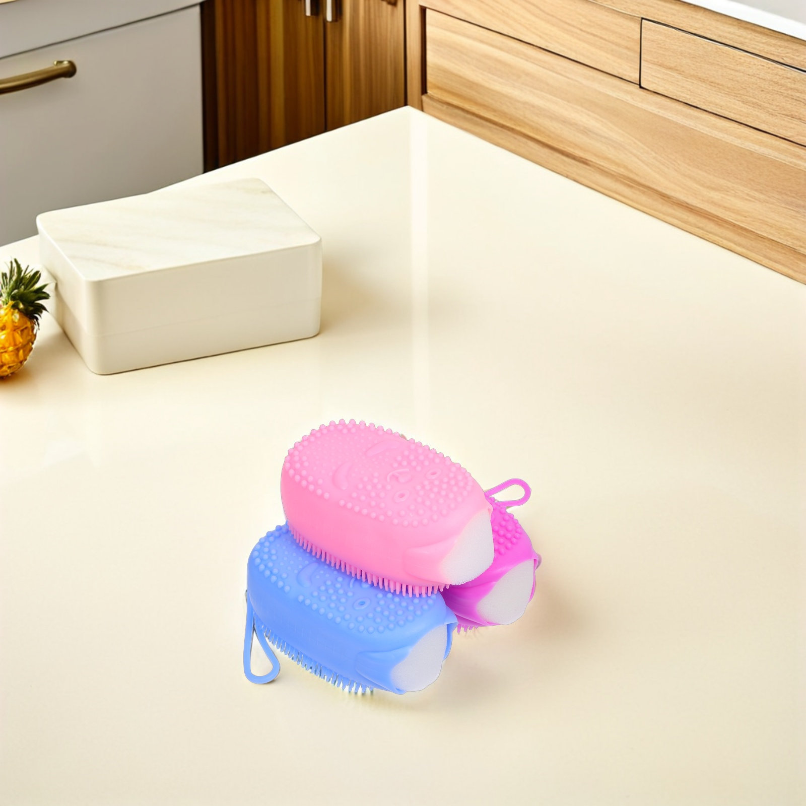 Body Brush - 3Pcs Silicone Body Scrubber Dual-Sided Bath