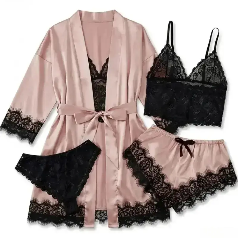 Women's 4-Piece Satin Pajama S - Bathrobe recension och pris