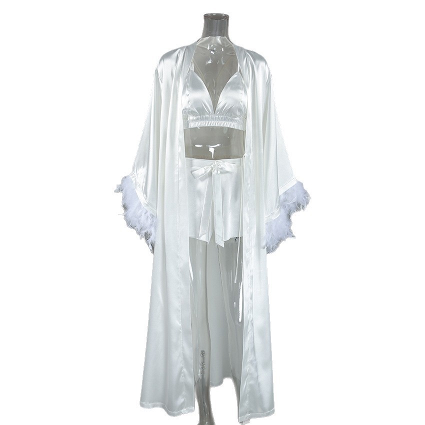Three Set Feather Trim Robe Eu - Bathrobe recension och pris